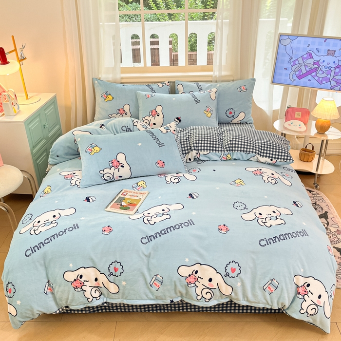 91家纺网 家纺一手货源 找家纺 （总）2024新品正版三丽鸥授权卡通加厚高克重牛奶绒系列四件套