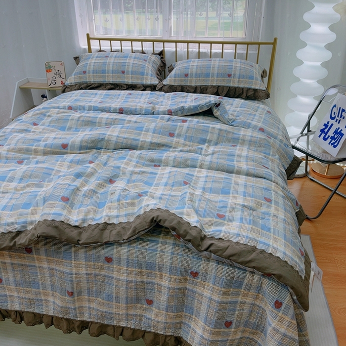 91家纺网 家纺一手货源 找家纺 暖居 2024新款春秋被床盖四件套 莱恩蓝