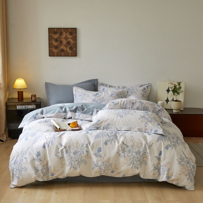 91家纺网 家纺一手货源 找家纺 涵宸家纺 2024新款亲肤全棉磨毛印花四件套--芬兰系列 1蓝调