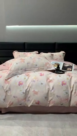 91家纺网 家纺一手货源 找家纺 2024新款A类全棉磨毛数码印花系列四件套 科莫花园粉