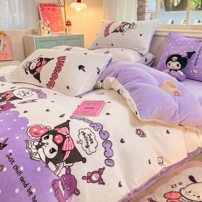 91家纺网 家纺一手货源 找家纺 2024新品正版三丽鸥授权卡通加厚高克重牛奶绒系列四件套 绒三丽鸥-公主库洛米