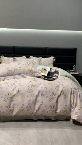 91家纺网 家纺一手货源 找家纺 2024新款A类全棉磨毛数码印花系列四件套 唯有暗香灰