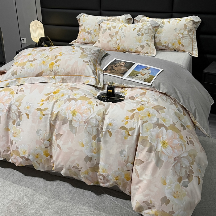 91家纺网 家纺一手货源 找家纺 2024新款A类全棉磨毛数码印花系列四件套 凤穿牡丹