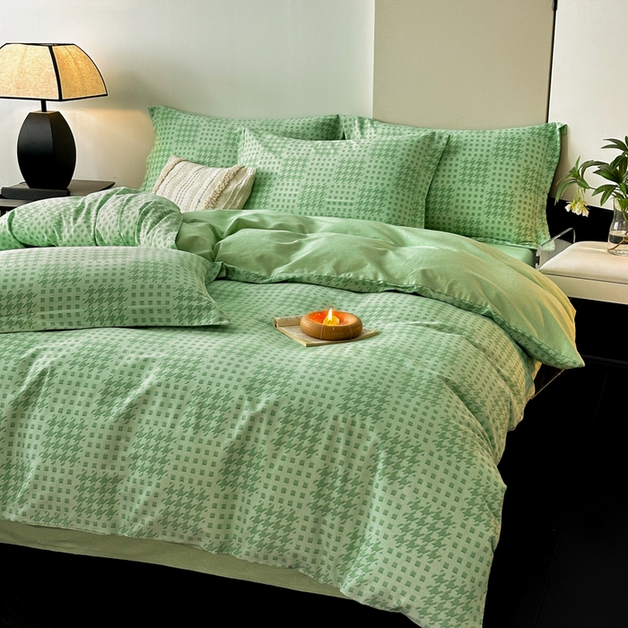 91家纺网 家纺一手货源 找家纺 涵宸家纺 2024新款亲肤全棉磨毛印花四件套--芬兰系列 井千-绿