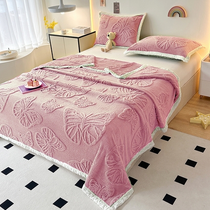 91家纺网 家纺一手货源 找家纺 （总）芸锦豪 2024新款蝴蝶提花毛毯包边款