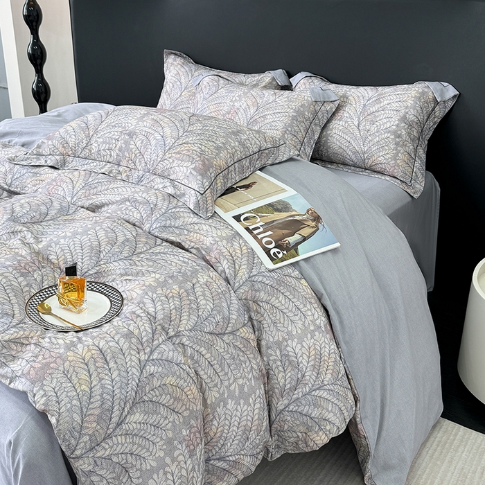 91家纺网 家纺一手货源 找家纺 2024新款A类全棉磨毛数码印花系列四件套 麦穗花期灰