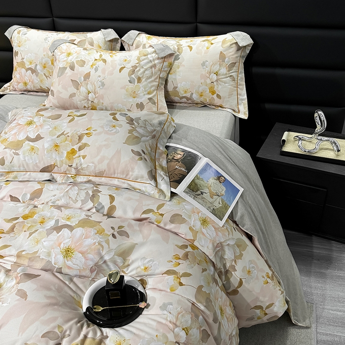 91家纺网 家纺一手货源 找家纺 2024新款A类全棉磨毛数码印花系列四件套 凤穿牡丹