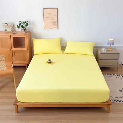 91家纺网 家纺一手货源 找家纺 多品 2024新款水洗棉皱皱纱单品床笠 奶黄