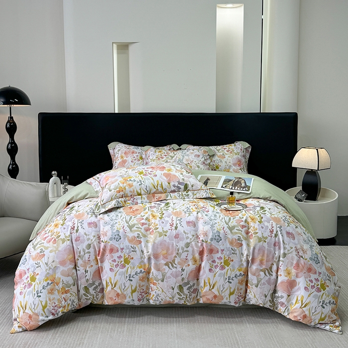 91家纺网 家纺一手货源 找家纺 2024新款A类全棉磨毛数码印花系列四件套 春日油彩米