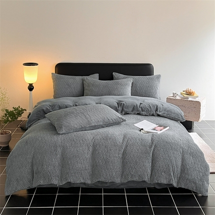 91家纺网 家纺一手货源 找家纺 星座家纺  2025新款泰迪绒提花牛奶绒四件套 雅士灰