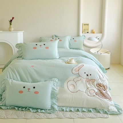 91家纺网 家纺一手货源 找家纺 （总）2025新款柔肤棉刺绣公主风四件套-安睡熊系列