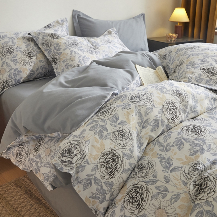 91家纺网 家纺一手货源 找家纺 涵宸家纺 2024新款亲肤全棉磨毛印花四件套--芬兰系列 月下蔷薇