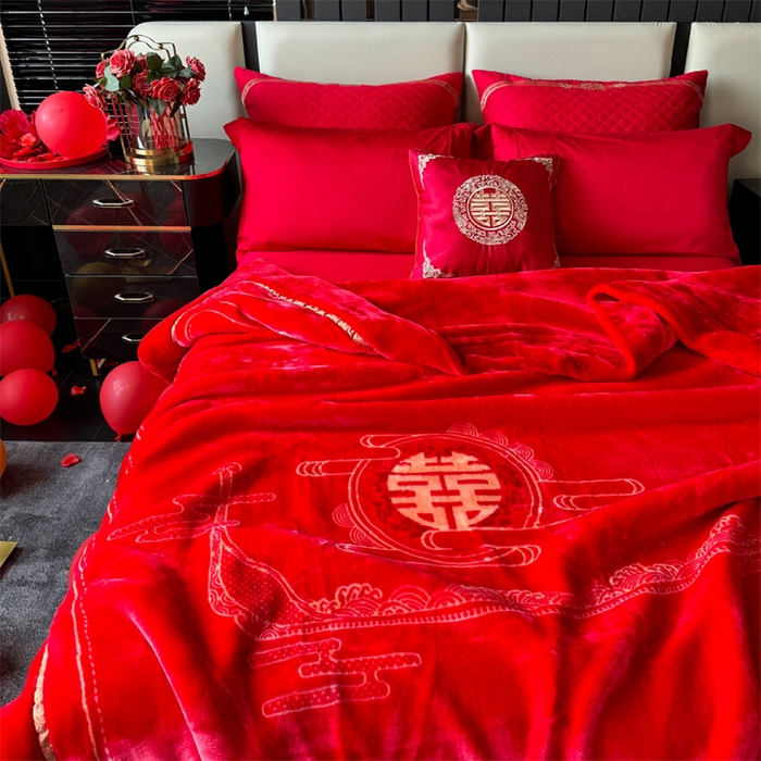 91家纺网 家纺一手货源 找家纺 （总）2024新款婚庆双层高密云毛毯毯子