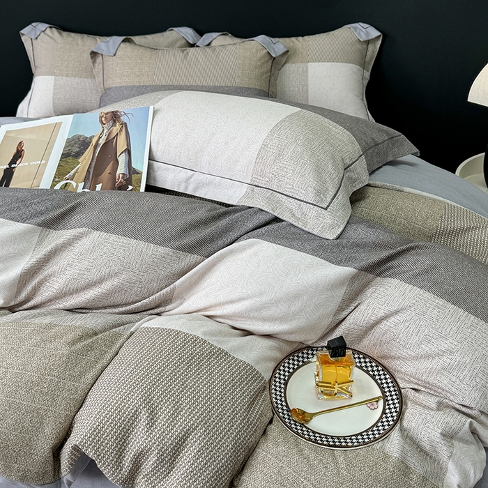 91家纺网 家纺一手货源 找家纺 2024新款A类全棉磨毛数码印花系列四件套 杰弗里黄灰