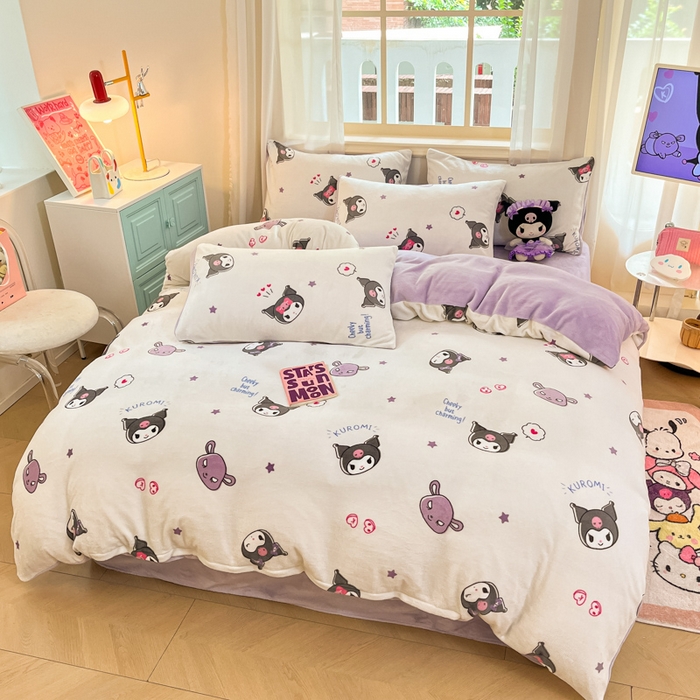 91家纺网 家纺一手货源 找家纺 2024新品正版三丽鸥授权卡通加厚高克重牛奶绒系列四件套 绒三丽鸥-可爱小小库洛米