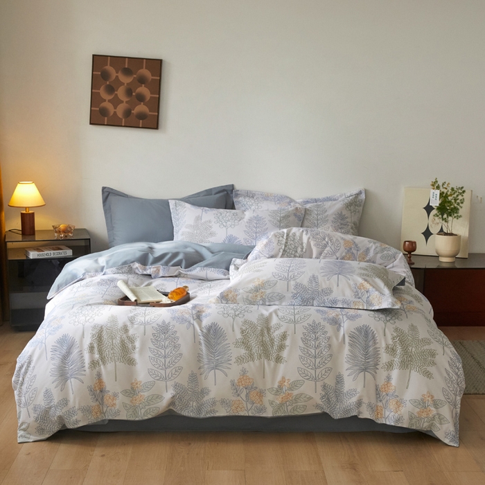 91家纺网 家纺一手货源 找家纺 涵宸家纺 2024新款亲肤全棉磨毛印花四件套--芬兰系列 绿染悠夏