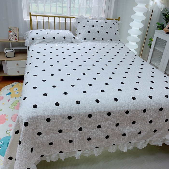 91家纺网 家纺一手货源 找家纺 暖居 2024新款春秋被床盖四件套 波点白