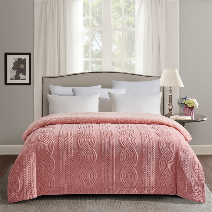 91家纺网 家纺一手货源 找家纺 巴木赫 2024新款8字配色双层羊羔绒毛毯 粉色