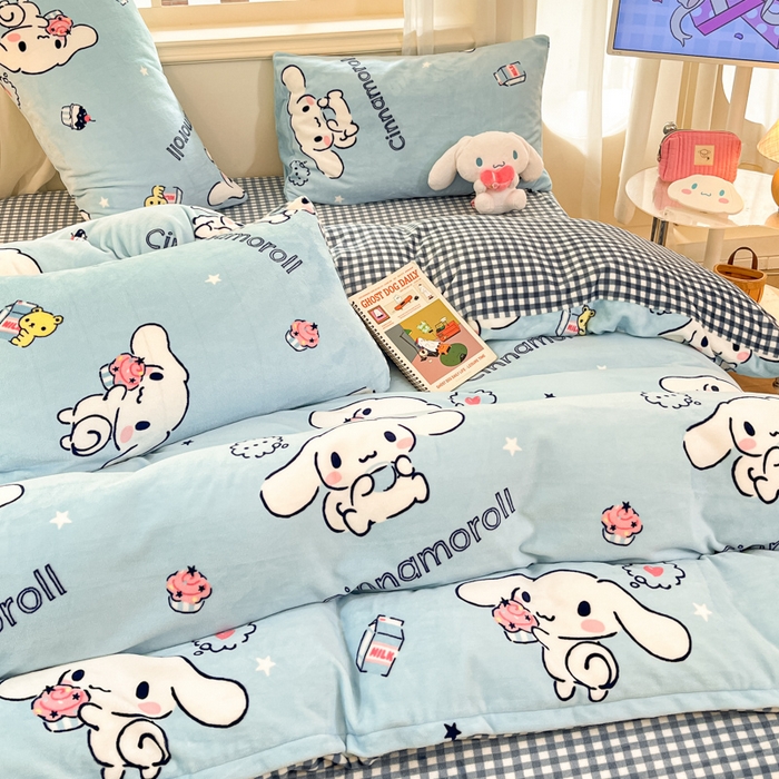 91家纺网 家纺一手货源 找家纺 （总）2024新品正版三丽鸥授权卡通加厚高克重牛奶绒系列四件套