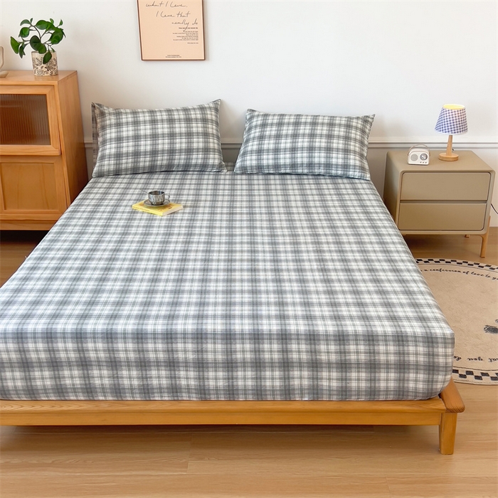 91家纺网 家纺一手货源 找家纺 多品 2024新款水洗棉皱皱纱单品床笠 简约格