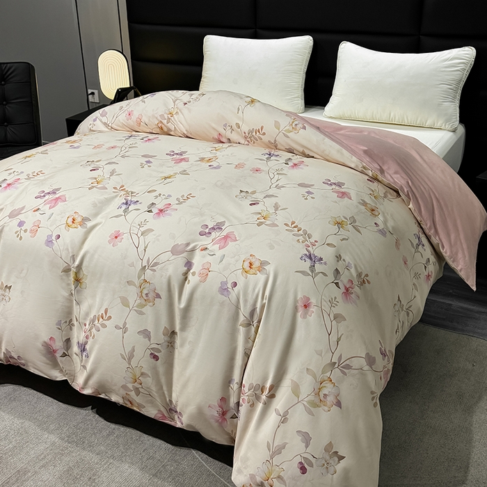 91家纺网 家纺一手货源 找家纺 2024新款A类全棉磨毛数码印花系列单被套 美兮浅香粉