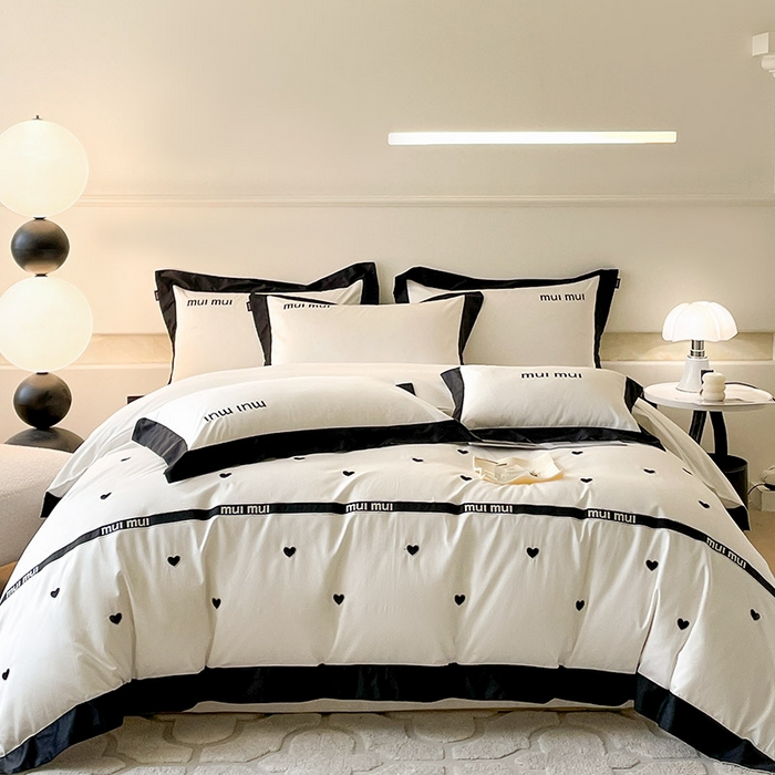 91家纺网 家纺一手货源 找家纺  2024新款A类母婴级100支长绒棉四件套全棉纯棉轻奢拼接刺绣床单床笠款高端床上用品 深邃黑