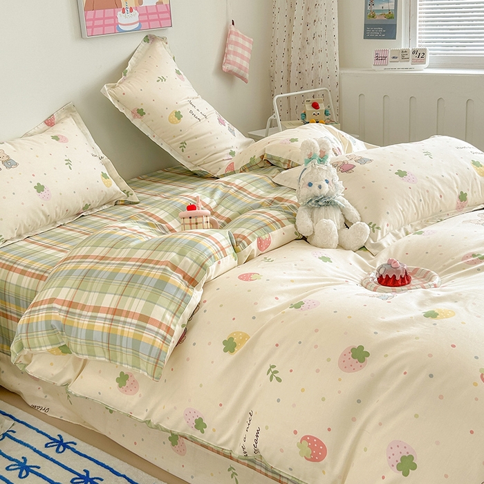 91家纺网 家纺一手货源 找家纺 绵庭家纺 2024新款全棉印花套件系列-洛丽塔 幸运草莓