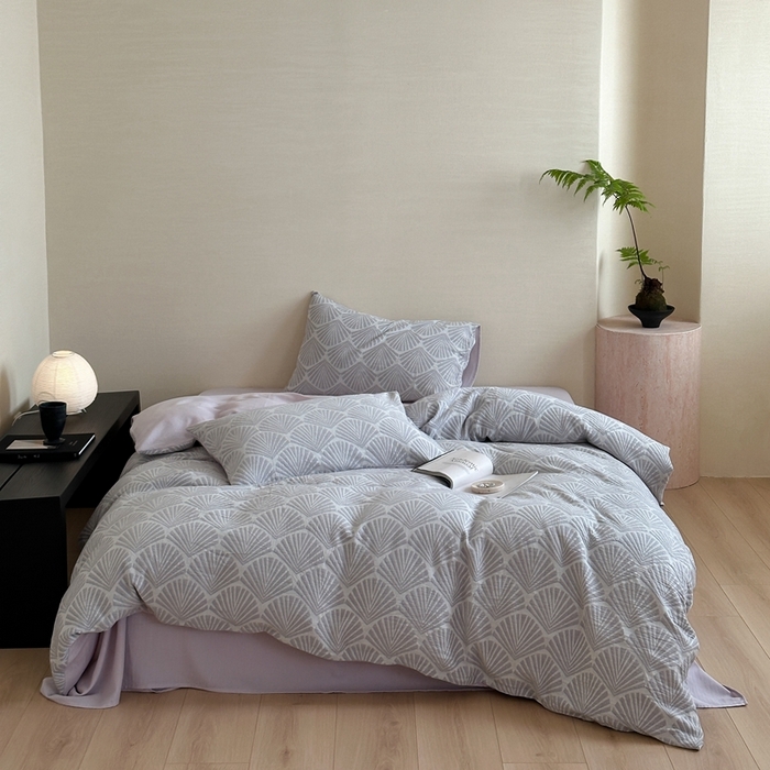 91家纺网 家纺一手货源 找家纺 梦享生活家居 2024新款全棉A类色织大提花四件套 提花罗拉紫