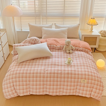 91家纺网 家纺一手货源 找家纺 （总）简一 2025新款牛奶绒无印风ins风方格系列-单被套