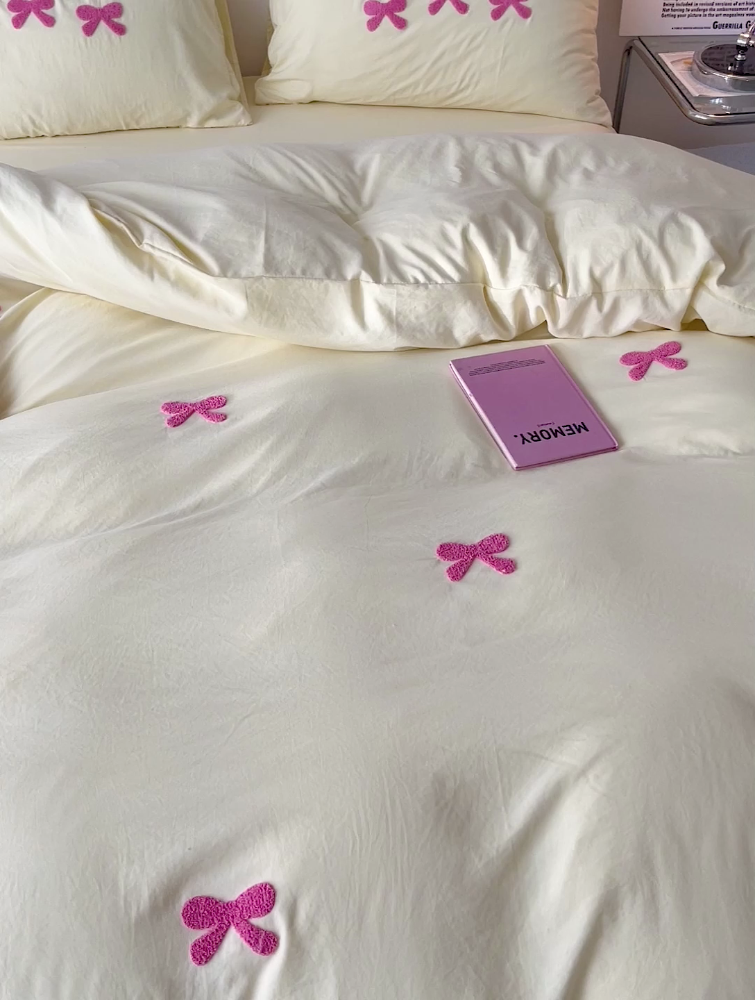 91家纺网 家纺一手货源 找家纺 森璐家纺 2024新款1水洗棉毛巾绣四件套蝴蝶结学生宿舍三件套（含买家秀） 蝴蝶结-黄玫