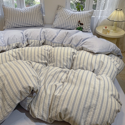 莱茵家居 2024新款色织提花全棉水洗棉四件套 素瑾-浅蓝