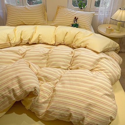 莱茵家居 2024新款色织提花全棉水洗棉四件套 美拉-奶黄