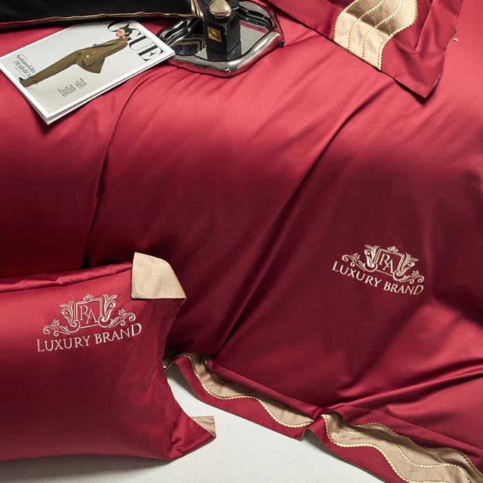 91家纺网 家纺一手货源 找家纺 爱缦 2024新款100支长绒棉澳棉刺绣四件套-卡佩拉 千禧红