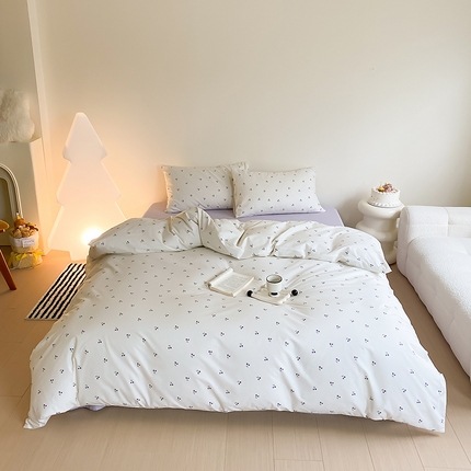 Mr.pig猪先生水洗棉 2024新款全棉小清新四件套 淡紫小樱桃