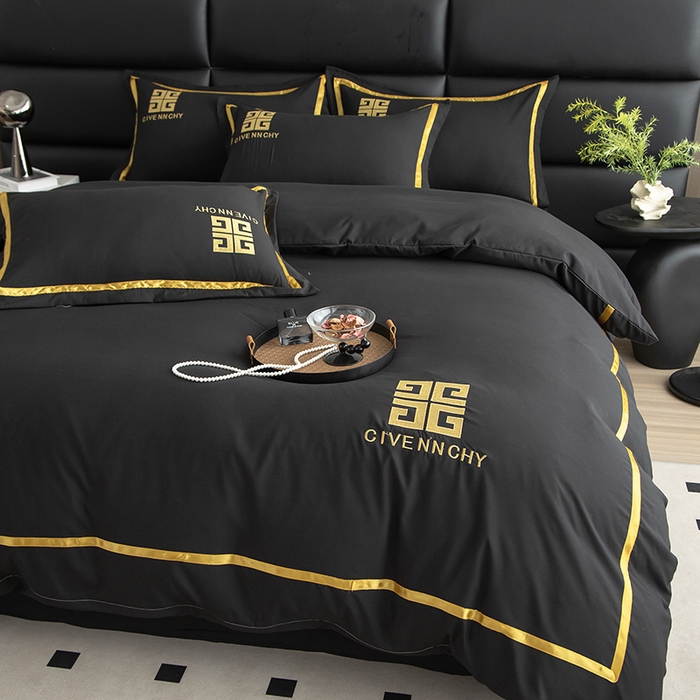 91家纺网 家纺一手货源 找家纺 富宁家纺 2025新款亲肤棉磨毛刺绣四件套-梵希系列 黑