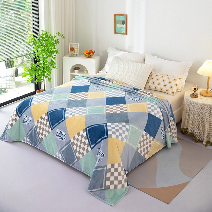 91家纺网 家纺一手货源 找家纺 侨鑫 2024新款法兰绒毛毯 菱形格