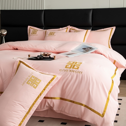 91家纺网 家纺一手货源 找家纺 富宁家纺 2025新款亲肤棉磨毛刺绣四件套-梵希系列 粉