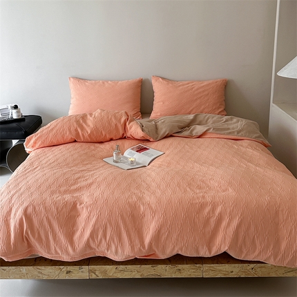 山舍家居 2024新款菱形格全棉提花四件套 菱形格-柔和桃