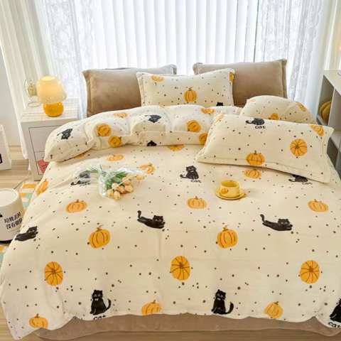 91家纺网 家纺一手货源 找家纺 青螺家纺 2024加厚高克重保暖爆款小清新牛奶绒印花双面绒单被套 猫咪精灵