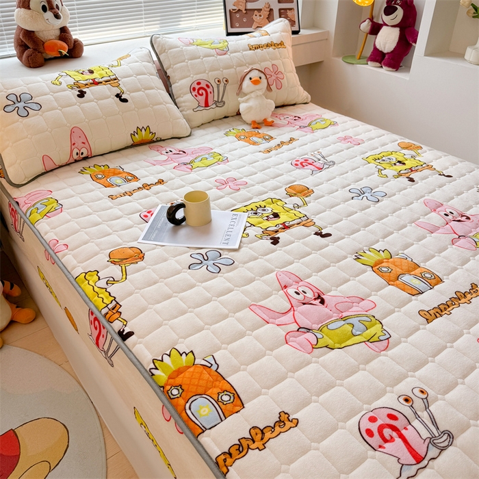 91家纺网 家纺一手货源 找家纺 迪梦思 2024新款正版授权卡通牛奶绒床垫床护垫 学生床垫床笠 海绵乐园-床笠款
