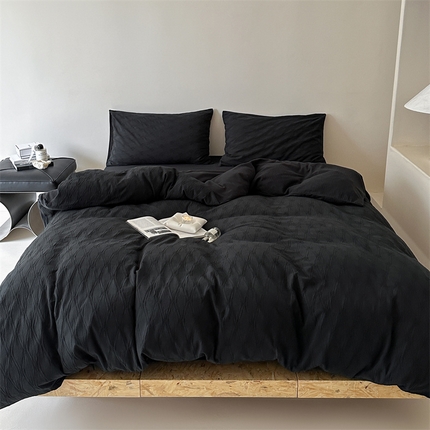 山舍家居 2024新款菱形格全棉提花四件套 菱形格-黑