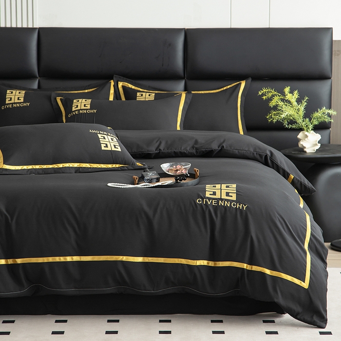 91家纺网 家纺一手货源 找家纺 富宁家纺 2025新款亲肤棉磨毛刺绣四件套-梵希系列 黑