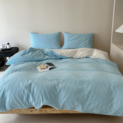 山舍家居 2024新款菱形格全棉提花四件套 菱形格-明蓝