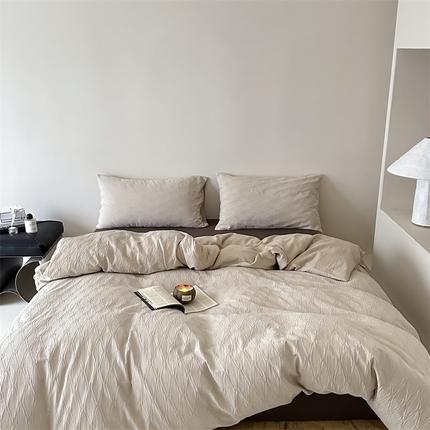 91家纺网 家纺一手货源 找家纺 山舍家居 2024新款菱形格全棉提花四件套 菱形格-椰榈棕