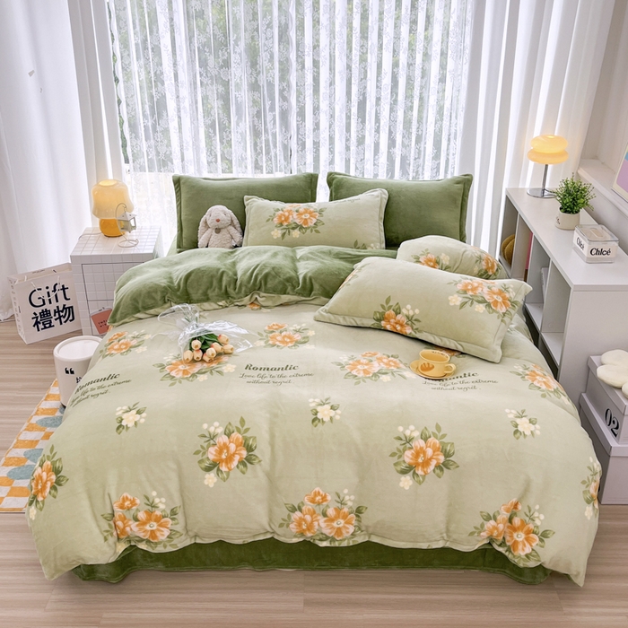 91家纺网 家纺一手货源 找家纺 青螺家纺 2024加厚高克重保暖爆款小清新牛奶绒印花双面绒单被套 清颜