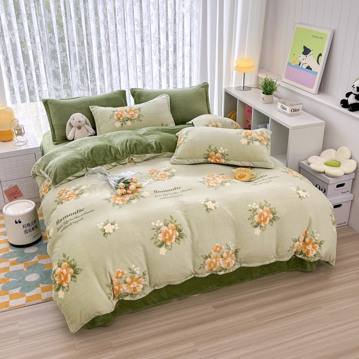 91家纺网 家纺一手货源 找家纺 青螺家纺 2024加厚高克重保暖爆款小清新牛奶绒印花双面绒单被套 清颜