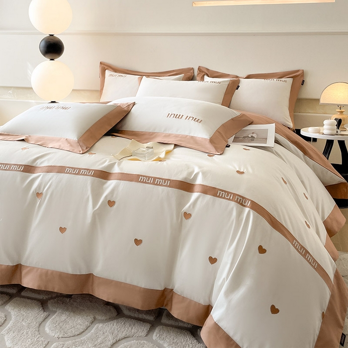 91家纺网 家纺一手货源 找家纺  2024新款A类母婴级100支长绒棉四件套全棉纯棉轻奢拼接刺绣床单床笠款高端床上用品 可卡棕