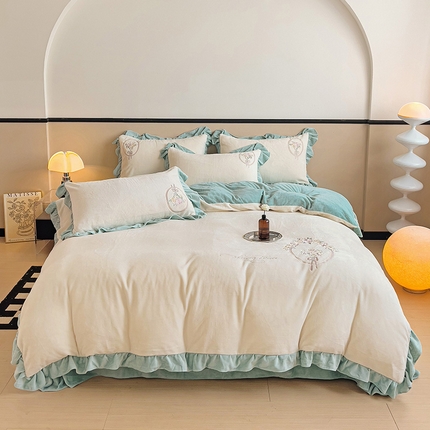 星尚家纺 2024新款A类全消光牛奶绒四件套-伊莉雅 奶昔绿