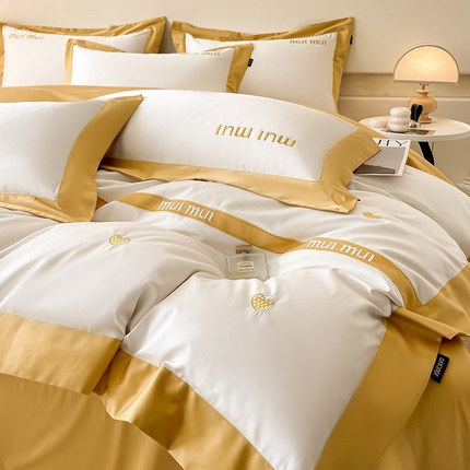 91家纺网 家纺一手货源 找家纺 （总）爱妮菲 2024新款A类母婴级100支长绒棉四件套全棉纯棉轻奢拼接刺绣床单床笠款高端床上用品