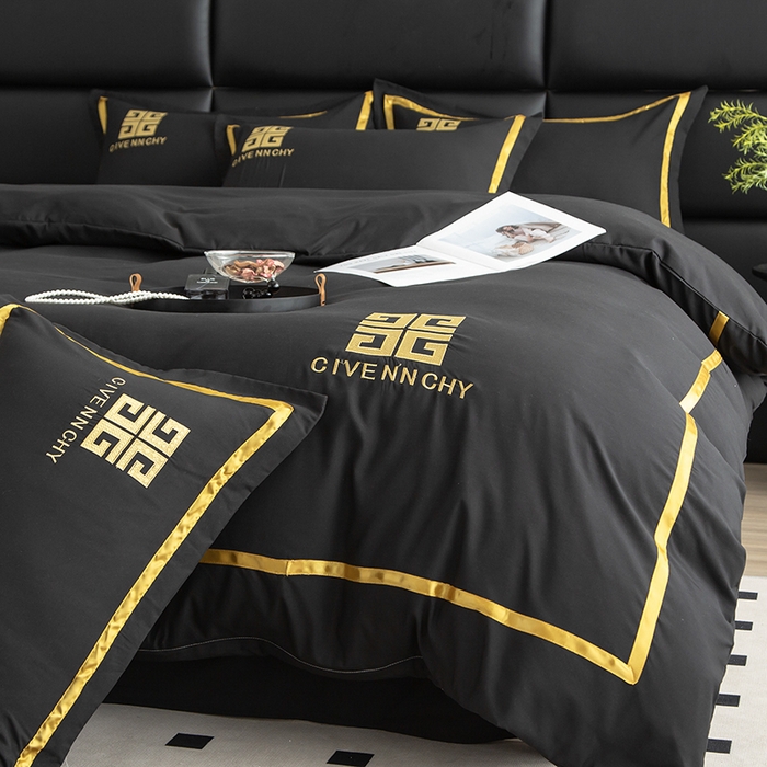 91家纺网 家纺一手货源 找家纺 富宁家纺 2025新款亲肤棉磨毛刺绣四件套-梵希系列 黑